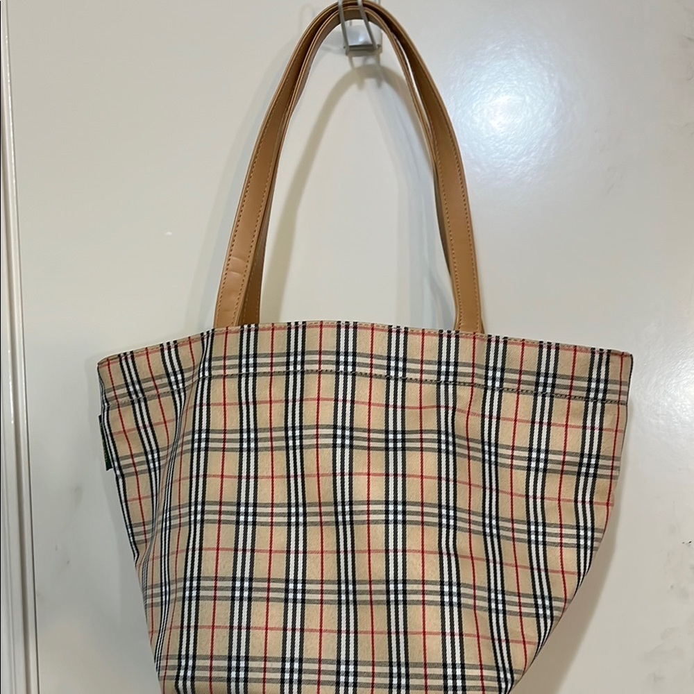 Harvé Chapelier Plaid Tote Bag with Tan Handles